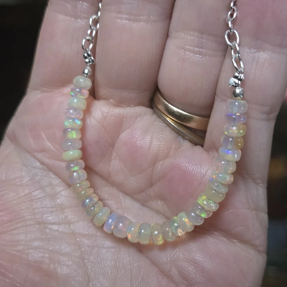 Fire Opal Natural 1-2k ×35 & sterling Rhondel Bracelet Sz8.5" Adjustable - Picture 8 of 8